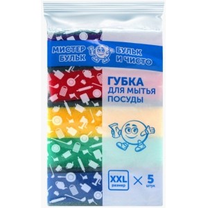 Губка бытовая XXL Мистер Бульк МБ109 10*7,5*3,5 5шт Без НДС