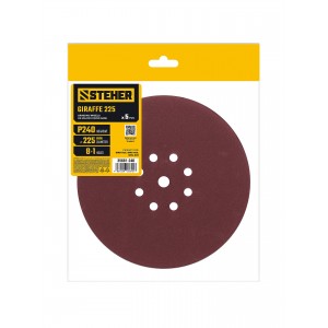 Круг шлифовальный под "липучку" 225мм Р240, с отв., 5шт., Жираф, STEHER