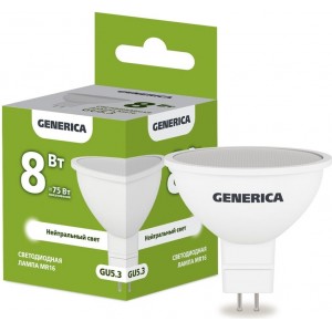 Лампа светодиодная MR16 софит 8Вт 230В 4000К GU5.3 GENERICA