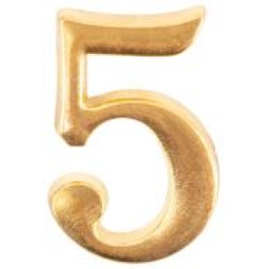 Цифра номера квартиры металическая Золото "5"